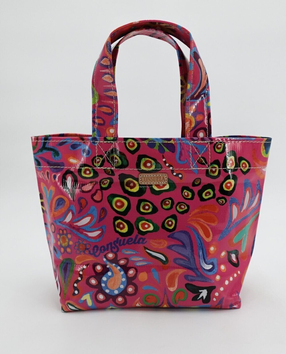 Consuela Tote Mini Bag Womens Pink Multicolor Graphic Floral Coated Mexican